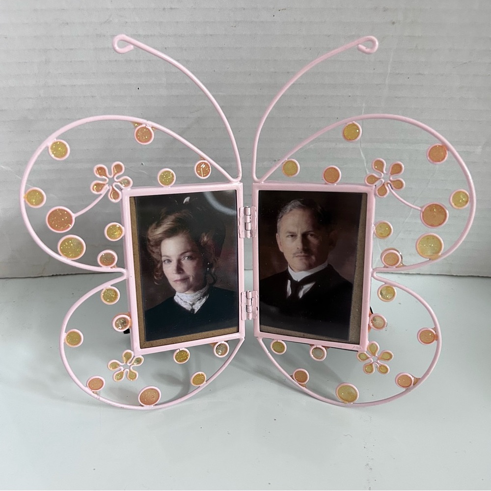Pink butterfly metal photo frame